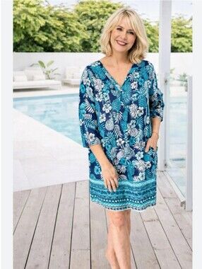 West Indies Wear Pina Colada Dress Women’s Navy Blue Floral Pinapple Sz 2XL